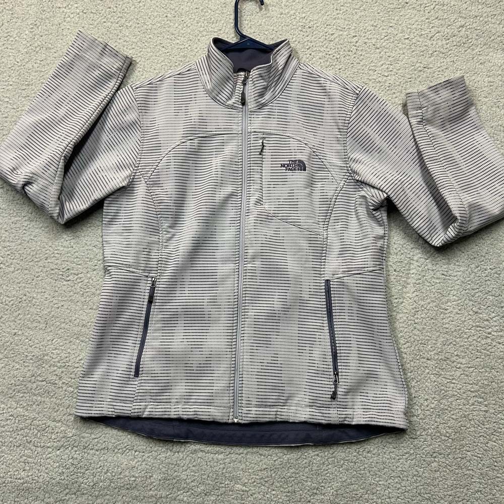 The North Face Jacket Womens XL Full Zip Fleece Gray Striped Outdoor Soft Shell